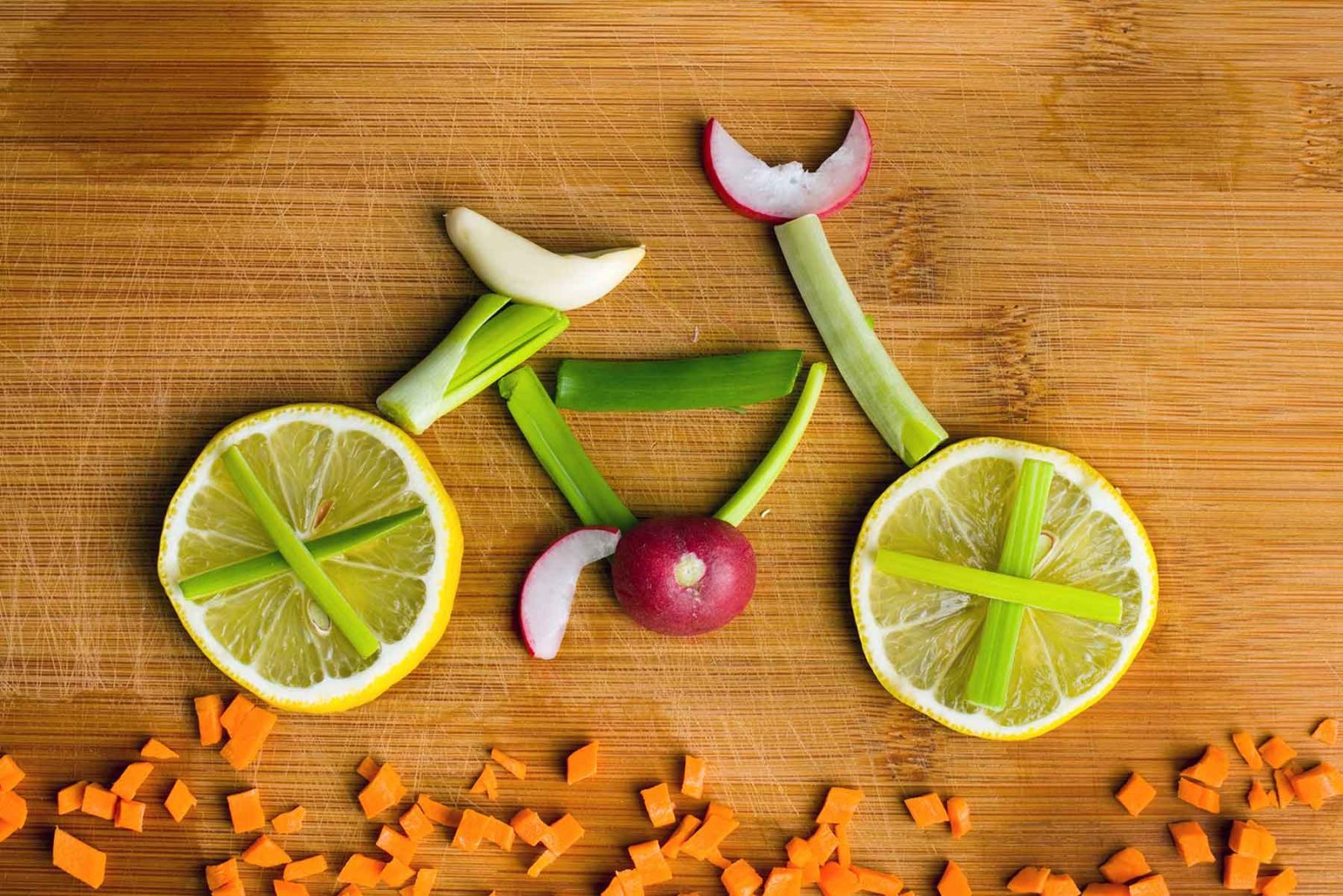 Bicycle image made from fruit