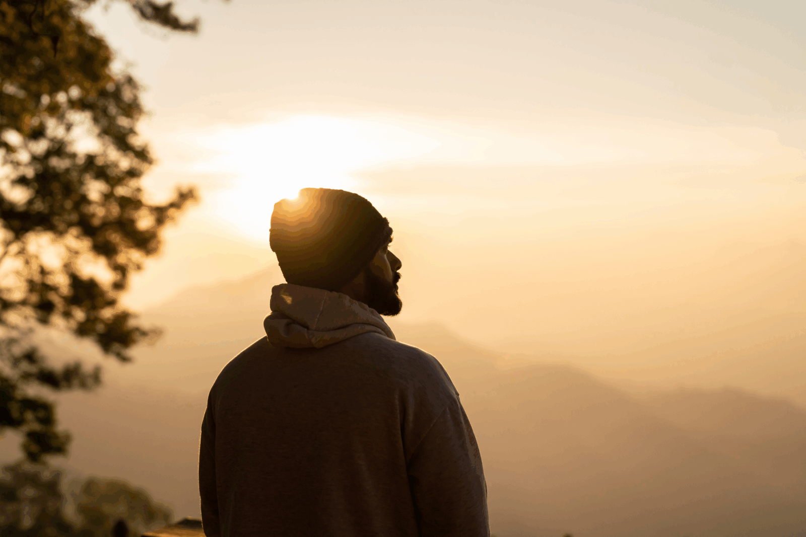 Man looking out at morning light